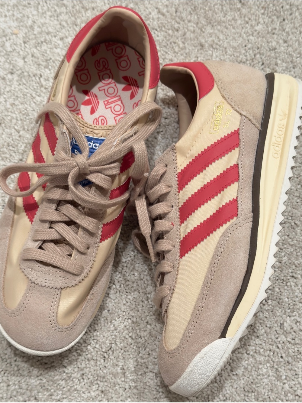 adidas Beige and Red Retro Trail Sneakers
